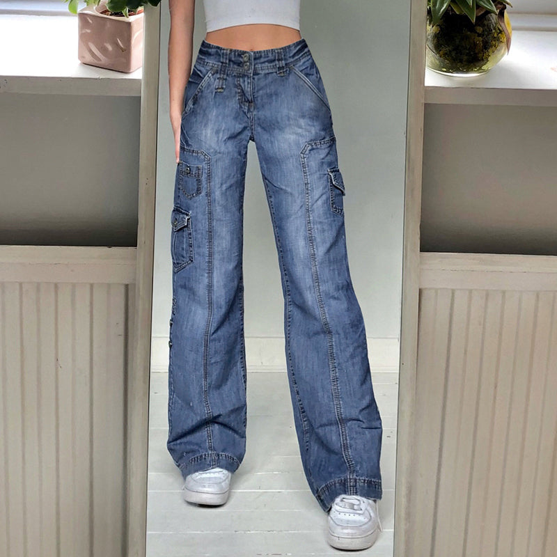 Vintage High-Waist Cargo Jeans