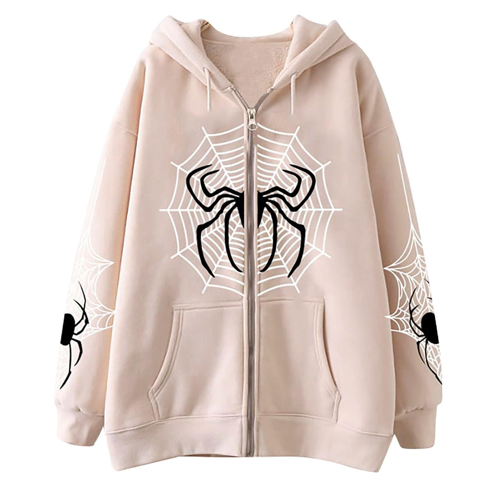 Y2K Gothic Spider Web Zip-Up Hoodie