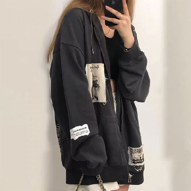 Vintage Grunge Graffiti Zip-Up Hoodie
