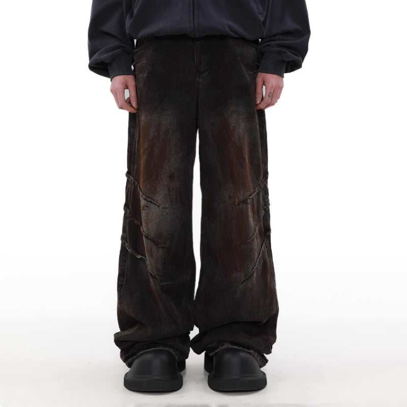 Distressed Rust Baggy Straight Jeans