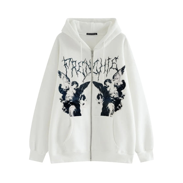 Goth Angel Y2K Zip-Up Hoodie Jacket