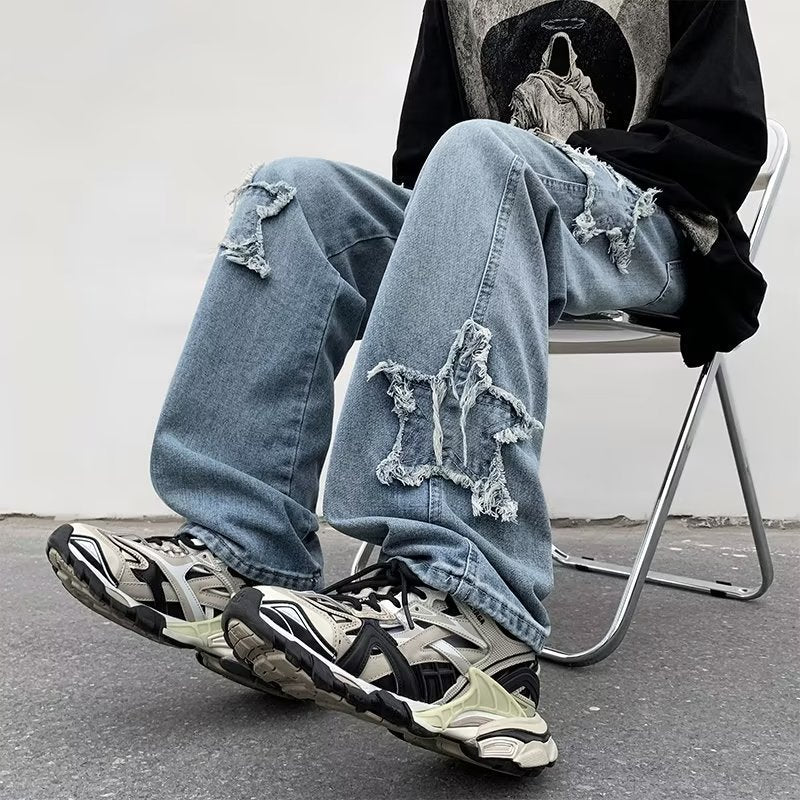Vintage Washed Loose Straight-Leg Jeans