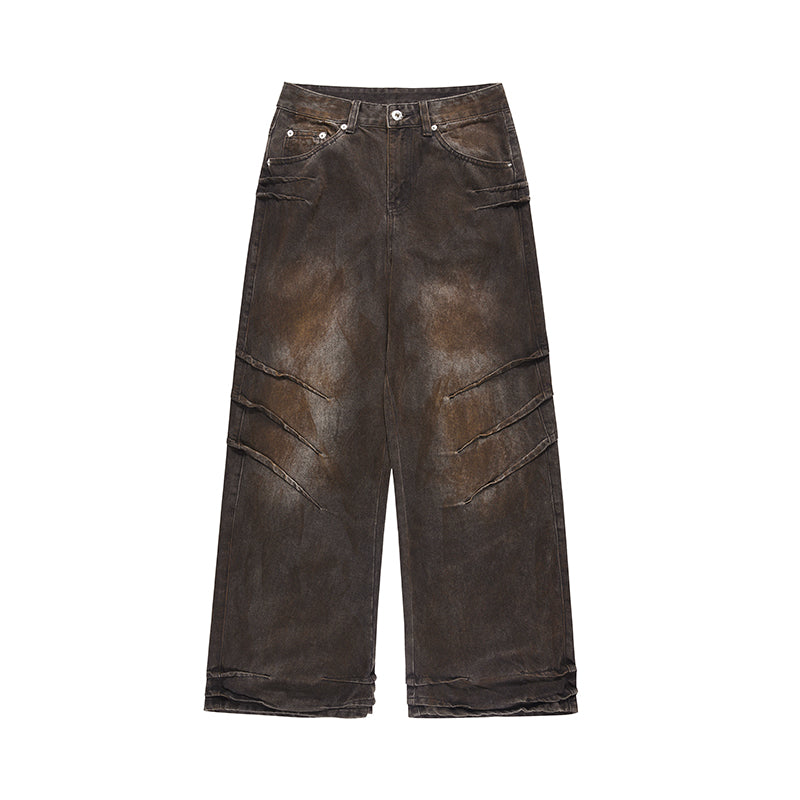 Distressed Rust Baggy Straight Jeans