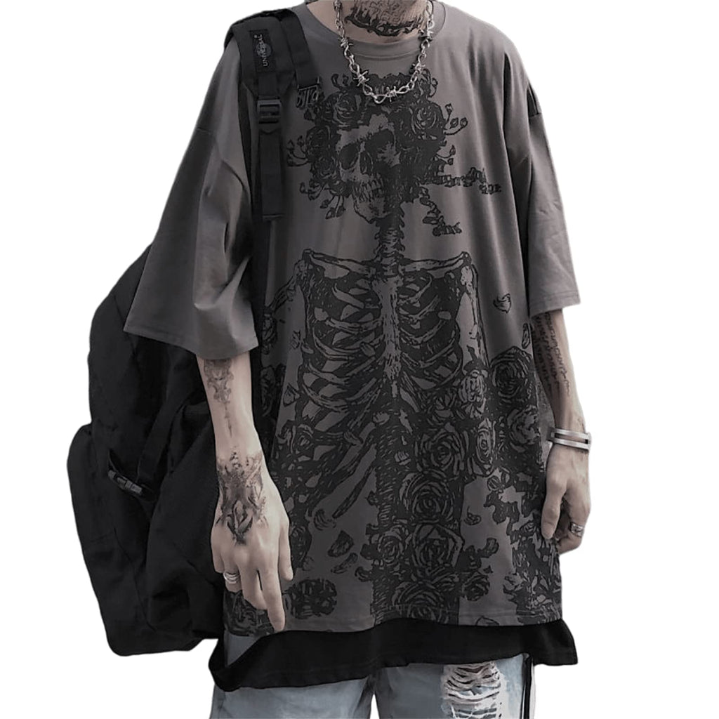 Y2K Skeleton Rose Graphic T-Shirt