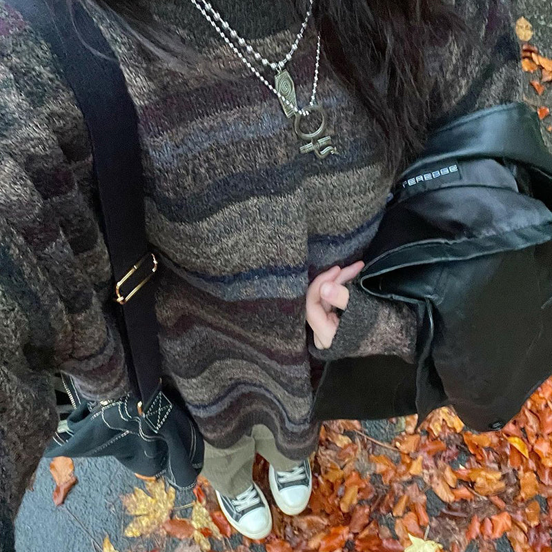 Preppy Grunge Retro Striped Knit Sweater