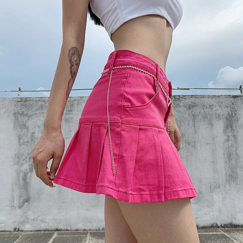 Harajuku Punk Y2K Pleated Denim Mini Skirt
