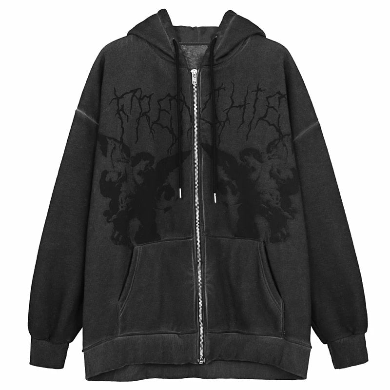 Goth Angel Y2K Zip-Up Hoodie Jacket
