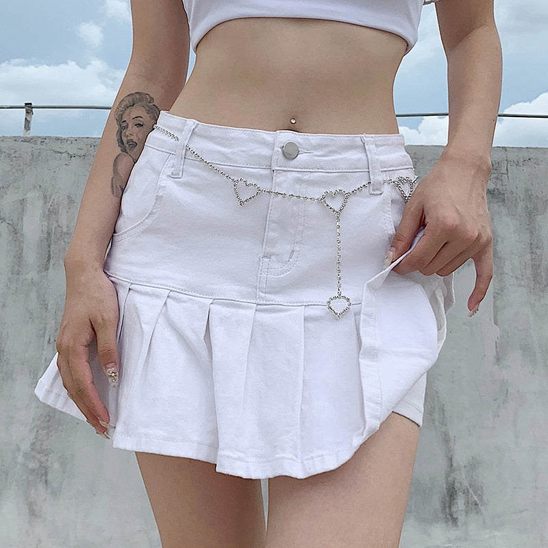 Harajuku Punk Y2K Pleated Denim Mini Skirt