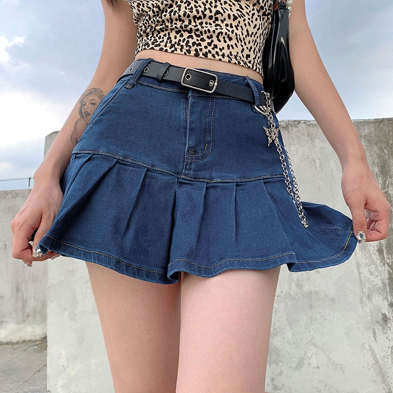 Harajuku Punk Y2K Pleated Denim Mini Skirt