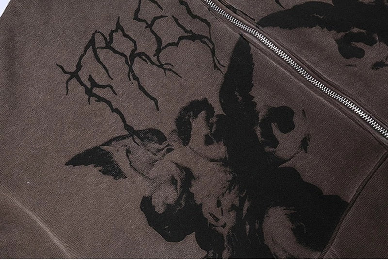 Goth Angel Y2K Zip-Up Hoodie Jacket