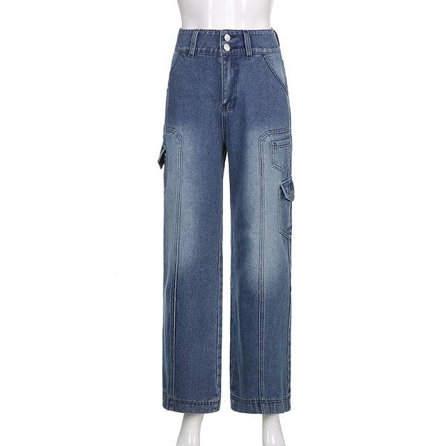 Vintage High-Waist Cargo Jeans