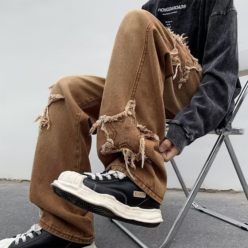 Vintage Washed Loose Straight-Leg Jeans